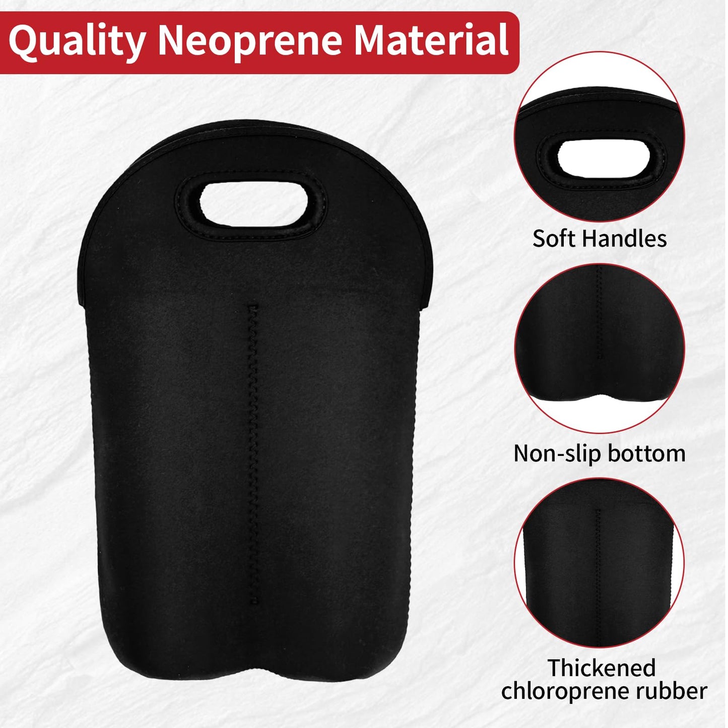 Bottle Caddy Bag Whiskey,4 Bottles Insulated Neoprene Whiskey Bottle Travel Bag, Protective Bottle Carrier Tote with Soft Handle for Outdoor, Picnic & Gift,2 Pack Black