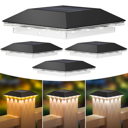 Mlambert 4 Pack Solar Post Cap Lights Outdoor - 3 Lighting Modes Waterproof LED Solar Post Lights Fit 3.5×3.5 Wood/4×4 Vinyl Fence Deck Posts, Black