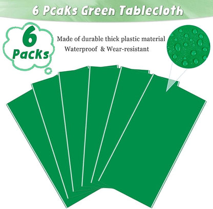 6 Packs Green Plastic Tablecloth for Rectangle Tables 54 x 108 Inch Disposable Waterproof Table Cloth for Outdoor Picnic Table Cover for Birthday Theme Parties Christmas Festival Decoration