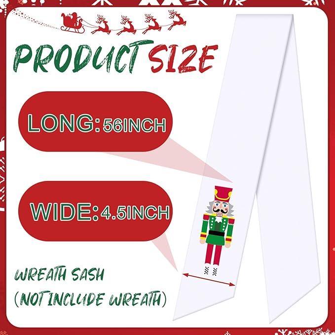 Wreath Sash for Front Door Wreath Satin Sash Blank Sashes Embroidery Monogram Yard Doorway Indoor Outdoor Wall Ribbon Bow Home Decor(Red, White,Nutcracker)
