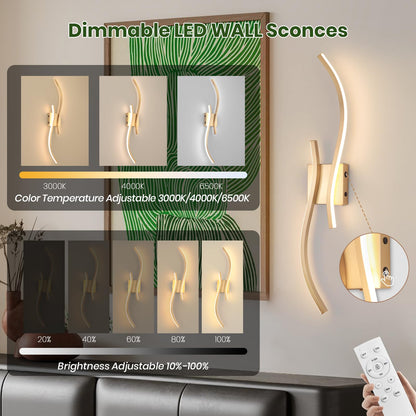 CANEOE Battery Operated Wall Sconces with Remote Control,10000mAh USB Rechargeable Gold Wall Light,3000K-6000K LED Wireless Wall Lamp for Bedroom,Hallway,Background Wall,31.5inch,1 Pack