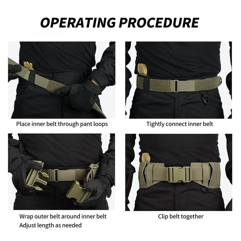 YAKEDA Tactical Battle Belt-3 in 1 Rigger Heavy Duty Combat Belt with 4 D-Rings for Work, Hunting & Outdoor,Training (Tan, L(40"-44"))