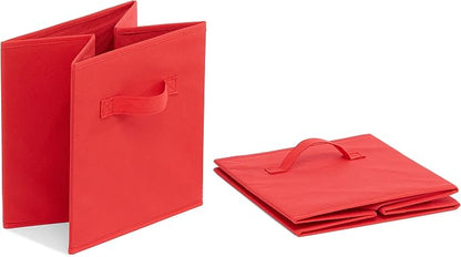 Amazon Basics Collapsible Fabric Storage Bins with Handles, Cube Organizer, Home Organization, 10.5"x10.5"x11", Red, 6-Pack