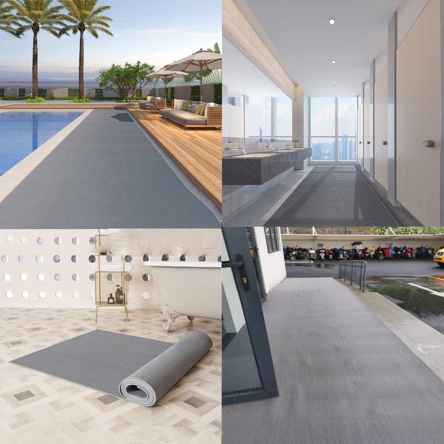 4x10 Ft Non Slip Drainage Floor Mats, 0.22'' Thick PVC Mesh Hollow Drainage Mat, Bathroom Pool Floor Mat for Garage Basement Restaurant Swimming Pool Bath Shower Wet Area (Gray)