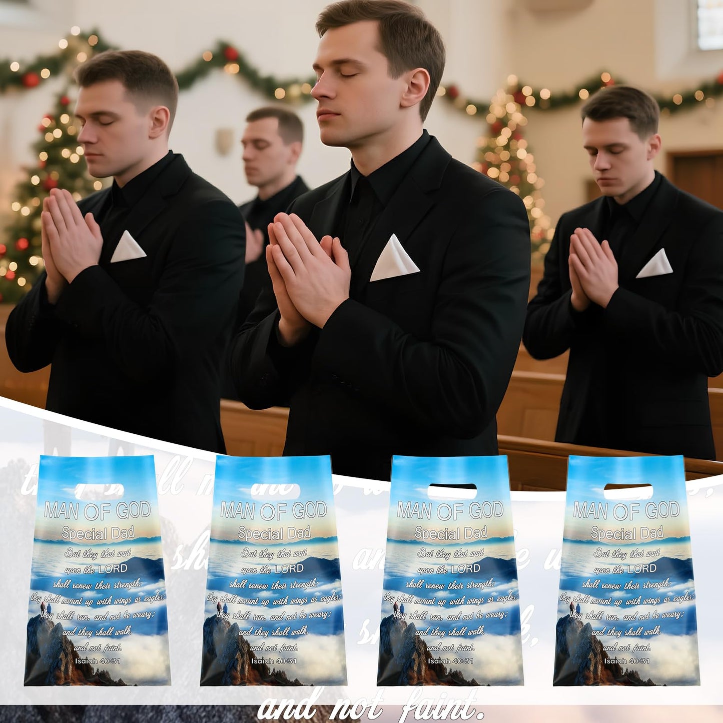 Yinder 50 Pcs Church Gift Bags Bulk Plastic Religious Man of God Welcome Treat Goody Bags with Handles Bible Verse Gifts for Father's Day Father Christmas Church Party Supplies Party Favor Decoration