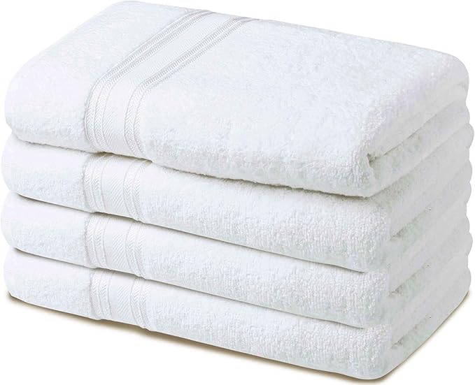 Large Bath Towels Set of 4 – 27x54 Inches – 100% Cotton – Quick Dry & Highly