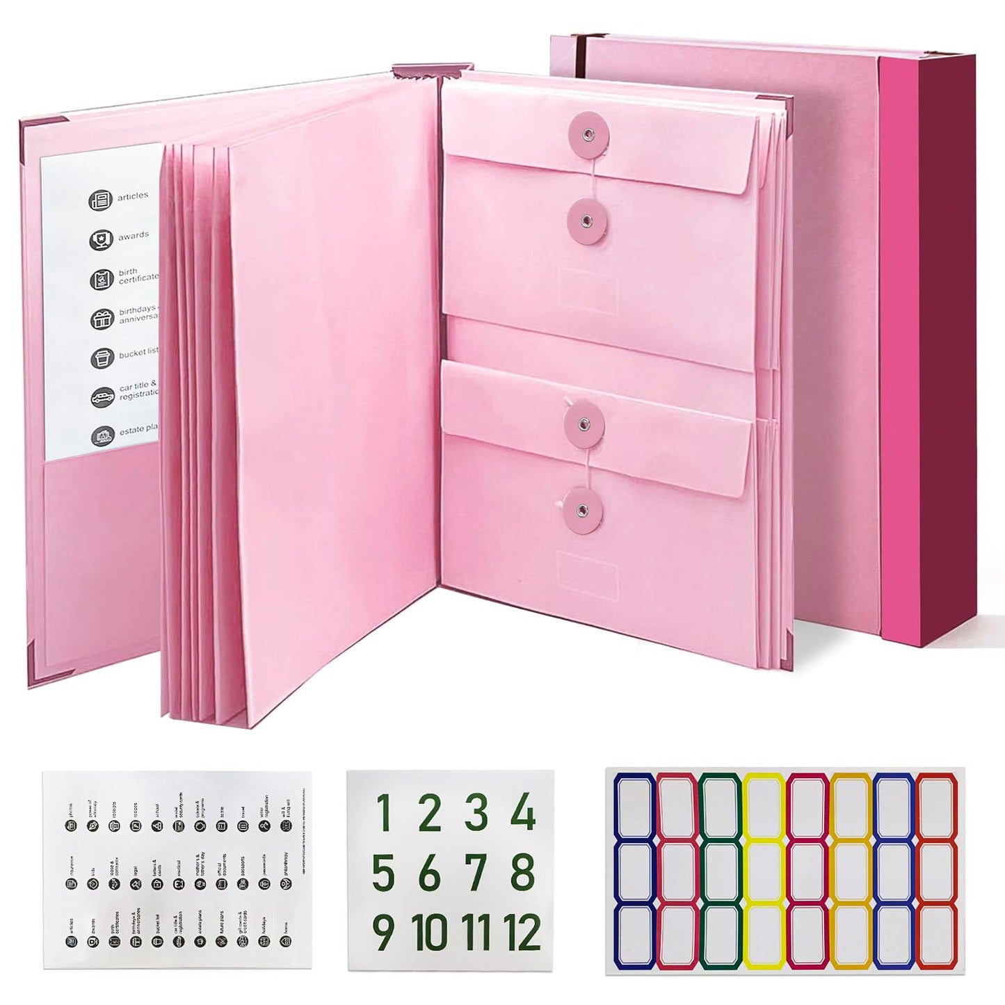 MAKUANG Document Organizer,Folio Folders with Pockets,File Organizer for Paper,Important Documents, Expanding File Folder for Office and School,in Case I Go Missing Binder(Pink,2In Thick)