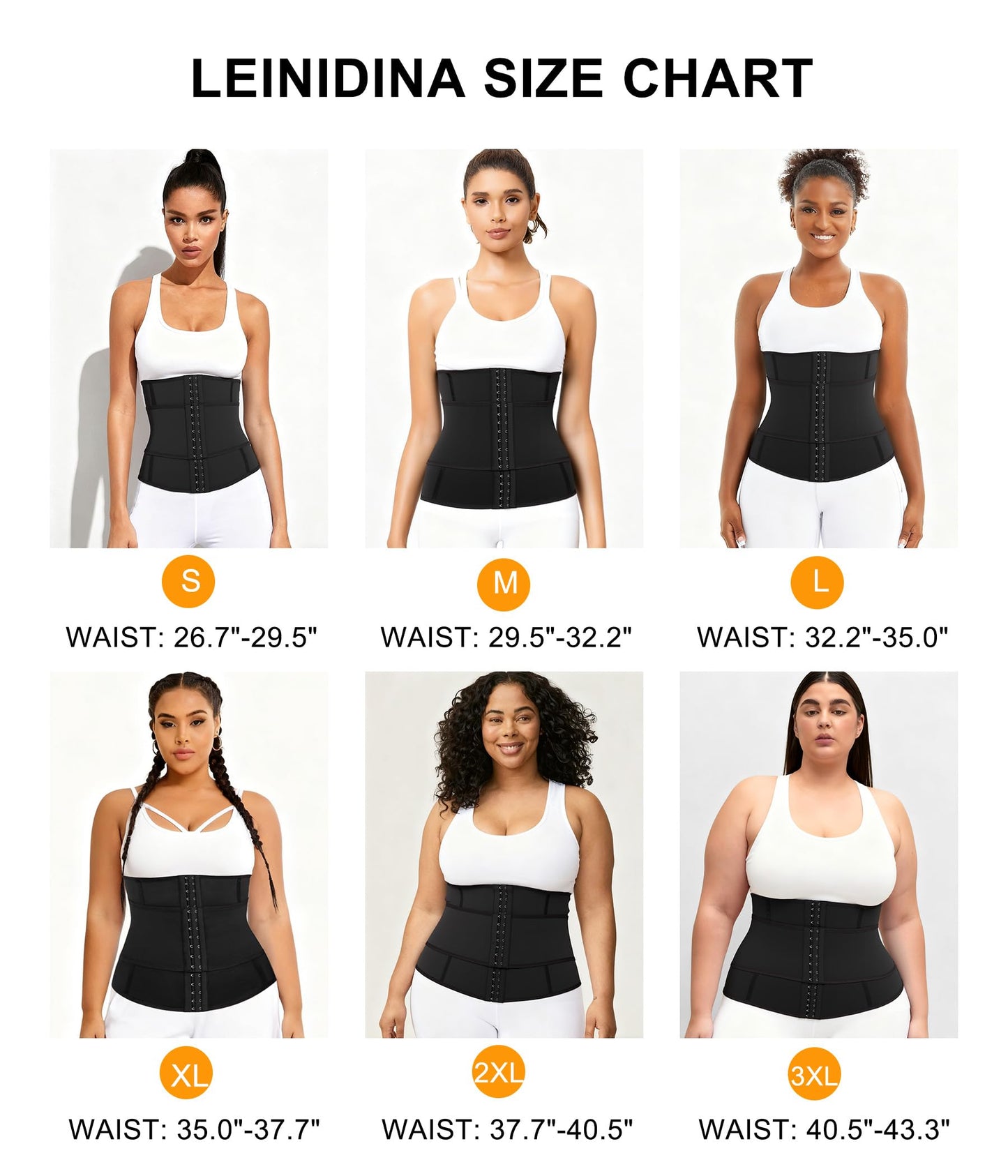 LEINIDINA Waist Trainer for Women Corset Shapewear Segmented Sweat Waist Trimmer for Women Workout Belt Black-silver