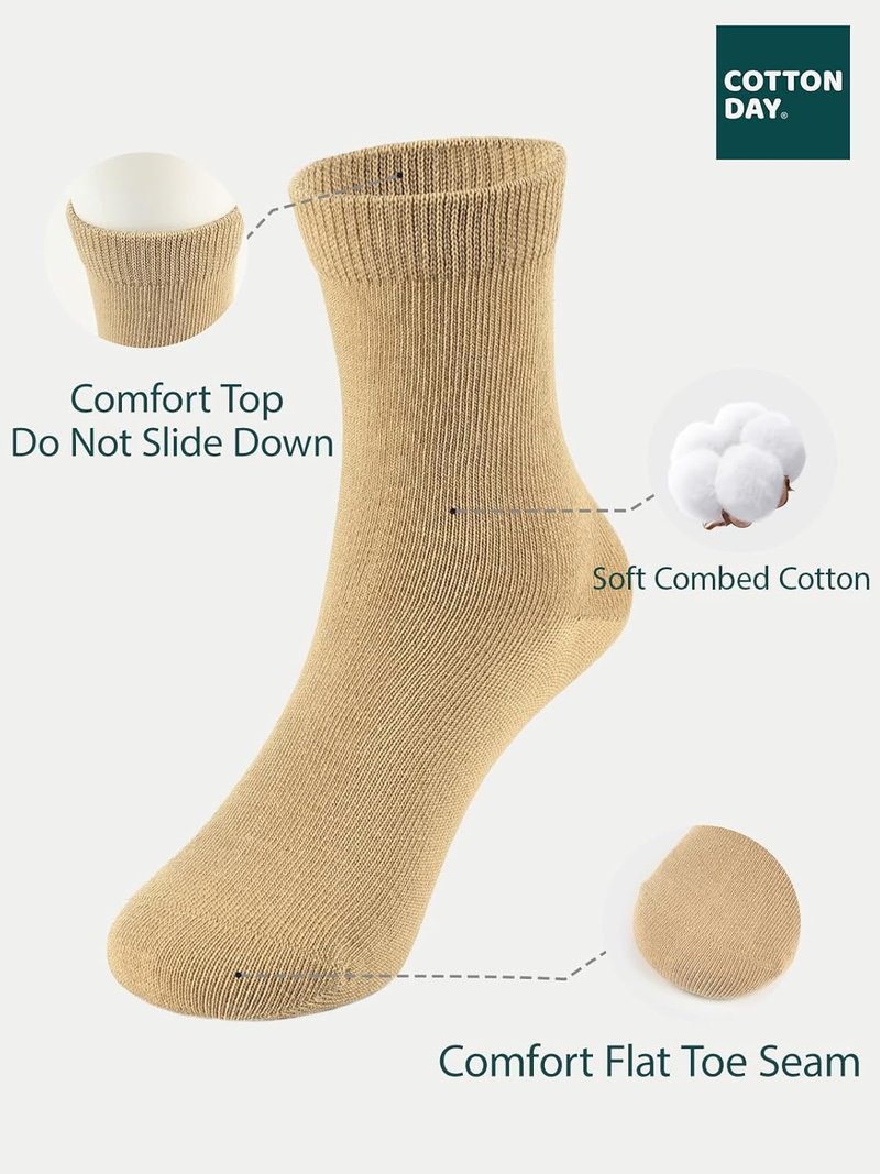 Unisex Kids Crew Dress Socks - Soft Cotton Seamless Toe | 6 Pack in Black, White, Gray, Navy