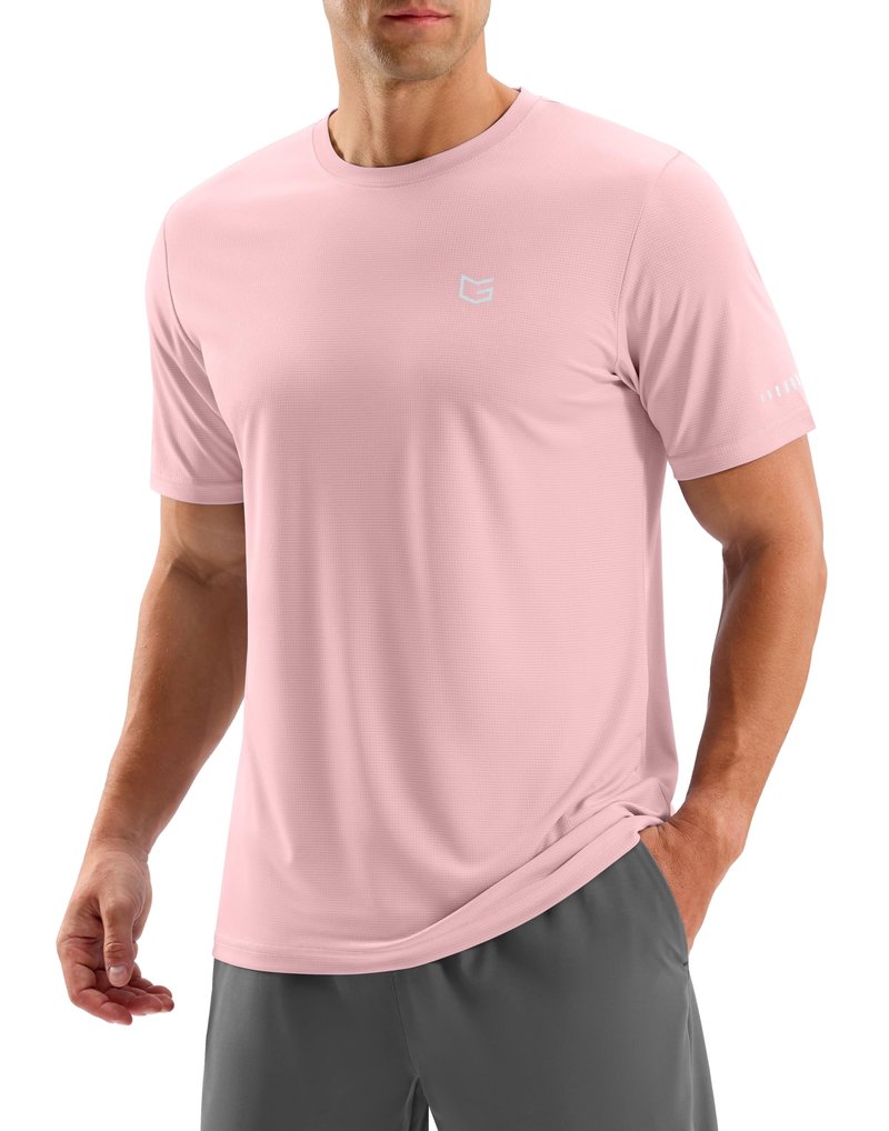 Men's Workout Breathable T-Shirts Dry Fit UPF 50+ Sun Shirts Quick Dry Cooling Tee for Athletic, Running, Hiking (Light Pink, 4XL)