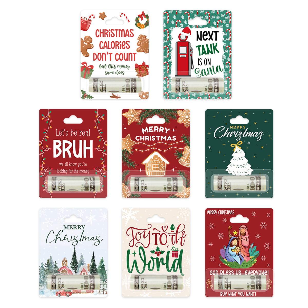 HDHBP 8 Pcs Christmas Bruh Money Holders for Cash Xmas Cash Holder Gifts for Xmas Party Winter Holiday Santa Gingerbread Christmas Tree Hanging Ornament