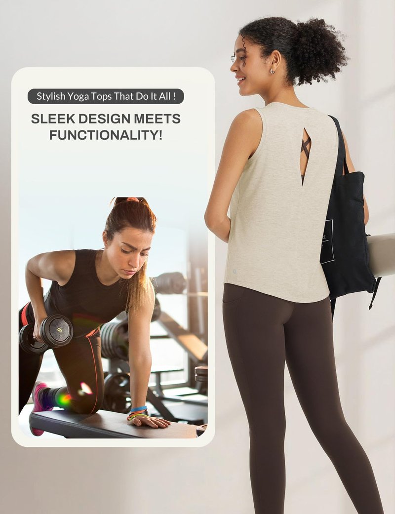 baleaf Yoga Tops for Women High Neck Open Back Workout Tank Tops Sleeveless Shirts Loose Fit Athletic Gym Heather Khaki S