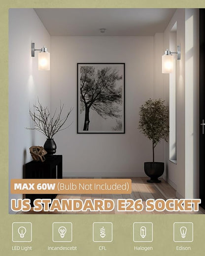 Wall Sconces Bath Vanity Light Fixtures Wall Mounted Lights Brushed Nickel Modern White Frosted Glass Shade