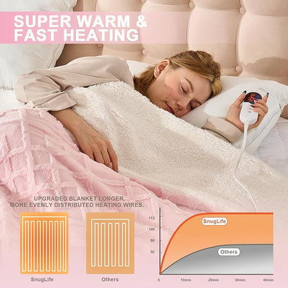 Electric Throw Heated Blanket-Super Soft Heated Throw with 6 Fast Heating Levels & 4 Hours Auto Off, 50"x60" Electric Blanket with Over-Heat Protection, Machine Washable to Keep Warm (Pink)