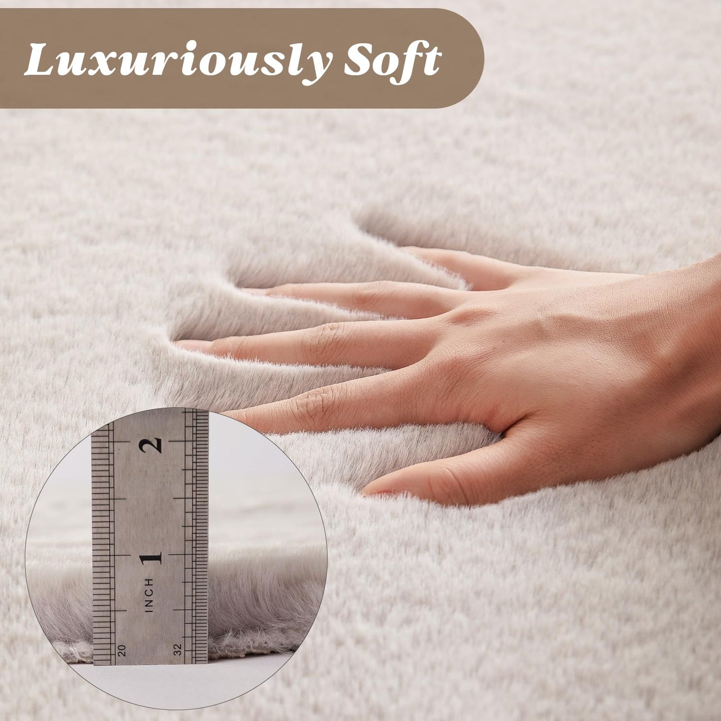 ThreadGlobe Fluffy Faux Rabbit Fur Rug 4'x6', Cloud-Soft Rugs for Living Room, Bedroom & Nursery, Non-Slip No-Shed Area Rug, Machine Washable Rug, Grey, 4x6 Ft