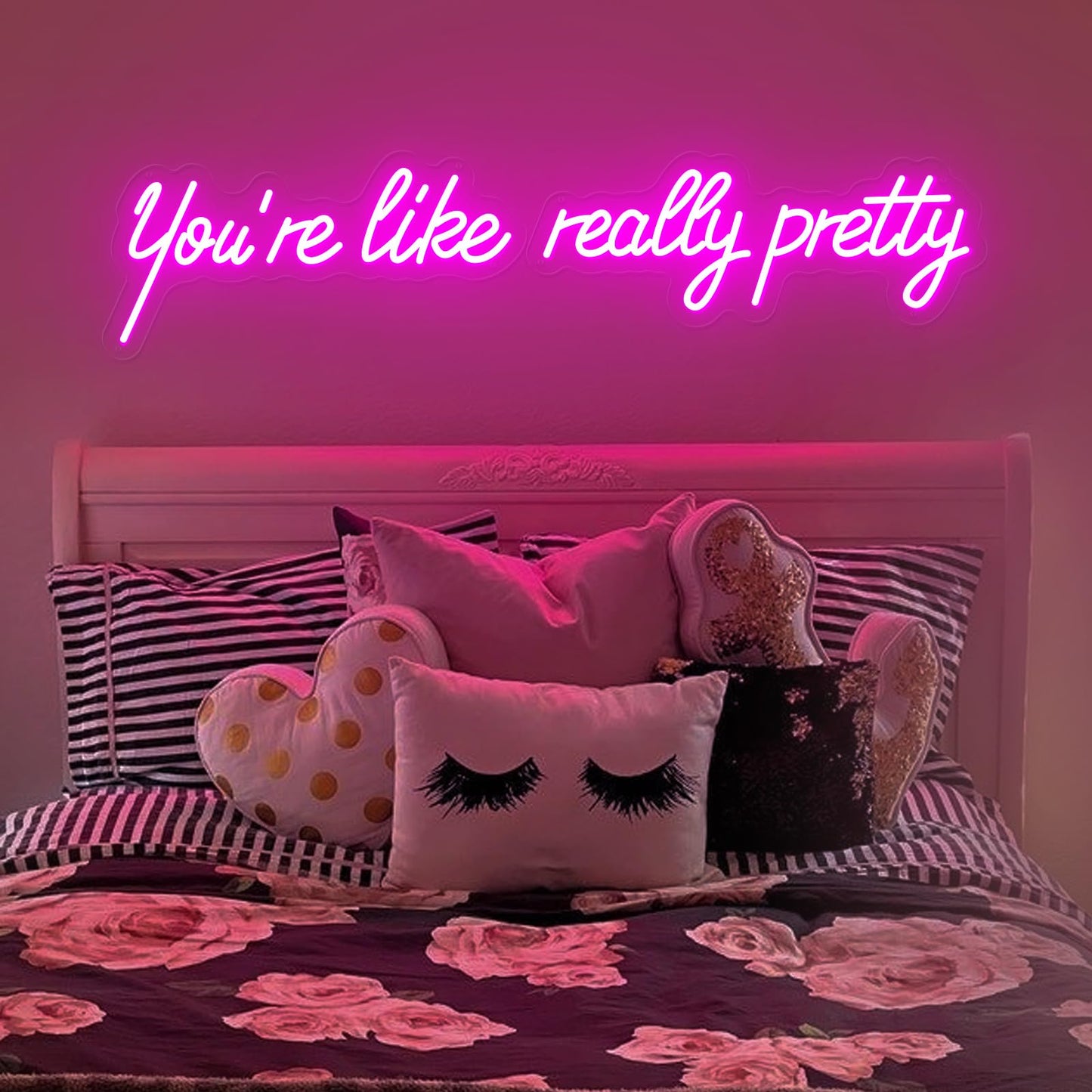 You're Like Really Pretty Neon Sign, Pink Handmade You're Like Really Pretty Led Neon Light Timer Dimmer for Wedding, Girls Room Bachelorette Party Home Dorm Bedroom Birthday Christmas Gift - 15.6''
