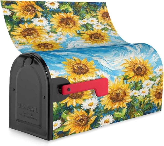 Mailbox Covers Sunflower Daisy Flower Art Magnetic Letter Post Box Cover Standard Size 21 x 18 Inch Garden Yard Home Decorative