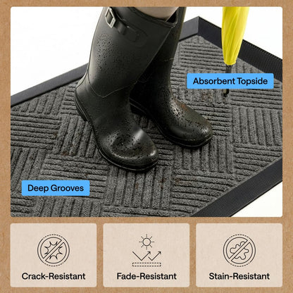 GORILLA GRIP 100% Waterproof All-Season WeatherMAX Doormat US Designed Natural Rubber, Stain Fade Resistant, Low Profile Indoor Outdoor Door Mats, Easy Clean, 29x17 Gray Diamond
