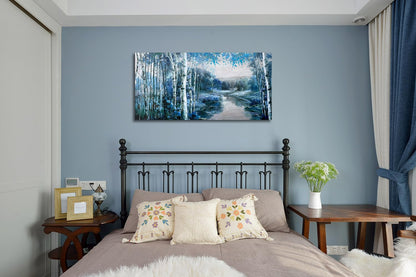Arjun Tree Wall Art Canvas for Living Room Blue Tree of Life Nature Teal Abstract Textured Painting Picture Modern Panoramic Landscape Artwork Framed Bedroom Home Office Decor, Large Size 40"x20"