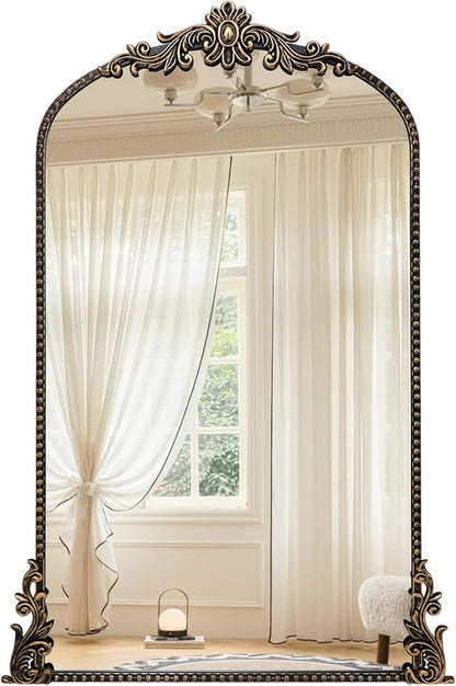 Growsun Vintage Black Arched Mirror, 24’’x42’’ Antique Baroque Ornate Wall Mirror Decor with Full Metal Frame for Fireplace/Entryway/Living Room/Bathroom