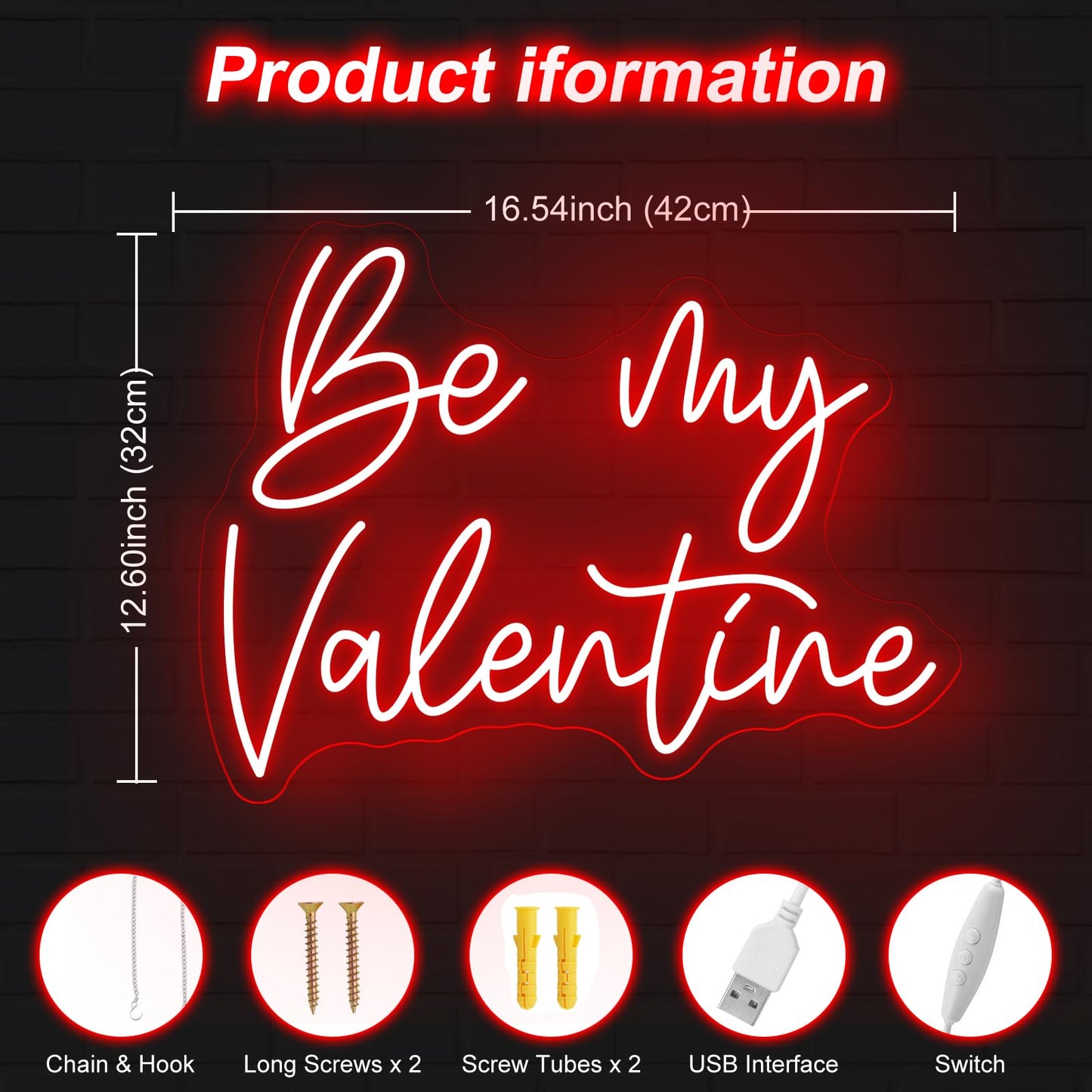 Be My Valentine Neon Sign for Bedroom Atmosphere Decor Love neon Light, Party Lover Wedding Home Ceremony Decorations, Valentine's Day Lover Gift, Couple Room Light, Bar Home Lamp Party-Red-16.5"x12.6"