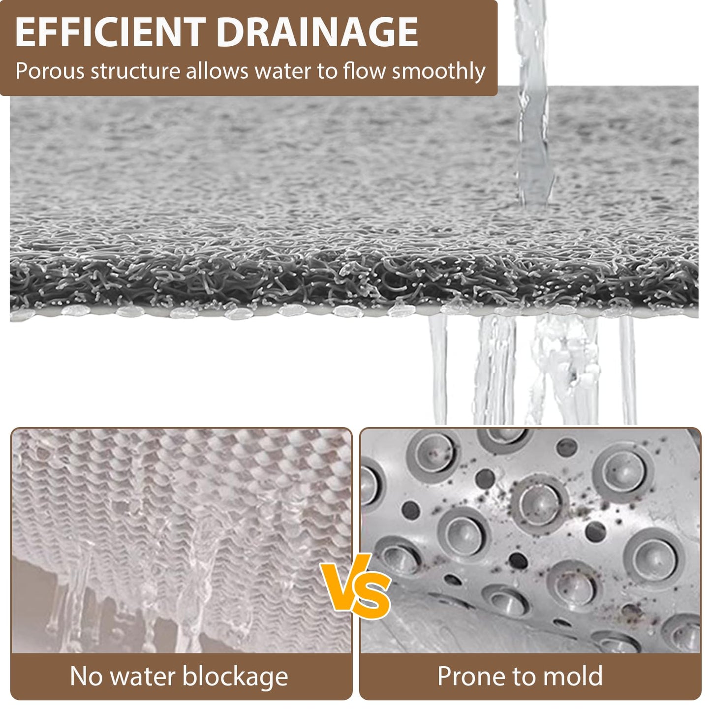 Shower Mat Non Slip: 47.2 x 31.5 Inch Extra Large Shower Mats for Inside Shower with Drain Hole - Soft PVC Loofah Anti Slip Shower Stall Mat for Walk-in Shower and Bathroom, Quick Drying