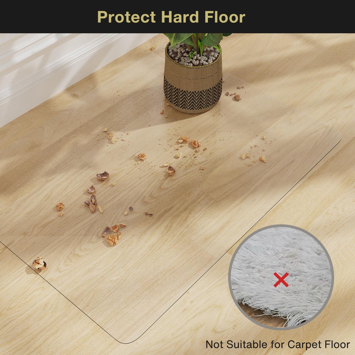 NENSIUM 36" x 36" Clear Area Mat for Hard Floor, Waterproof Thick PVC Floor Protetor for Home, No Scratch Durable Plastic Floor Mat for High Traffic Area