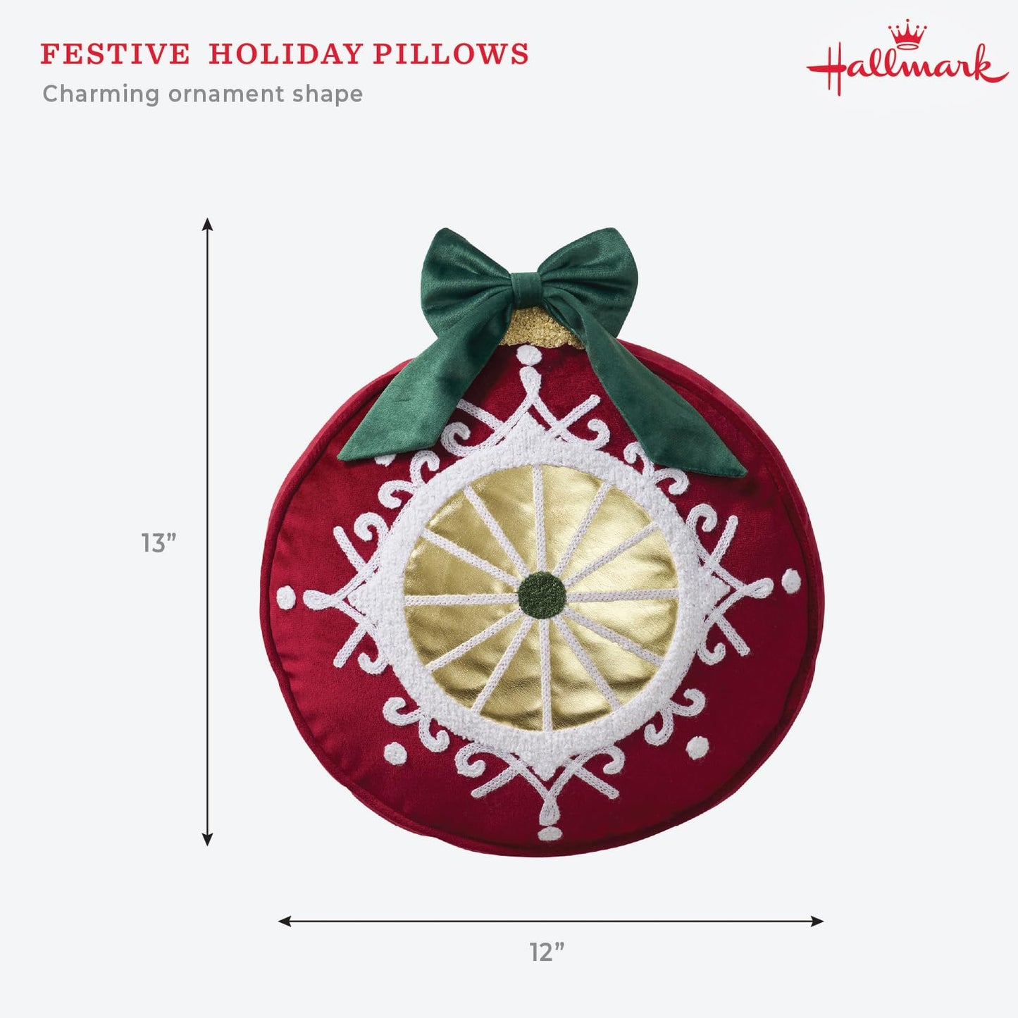 Hallmark - Decorative Throw Pillow for Couch or Bed, Holiday Home Décor, 12" x 13", (Ornament, Red)