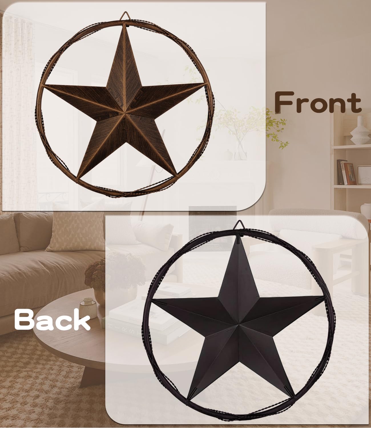 Ontrip 17.5" Metal Barn Star Wall Decor, Rustic Western Lone Star Metal Wall Art, Powder-Coated Iron, Indoor/Outdoor Porch Patio Fence Fireplace Farmhouse Decor, Housewarming Gift
