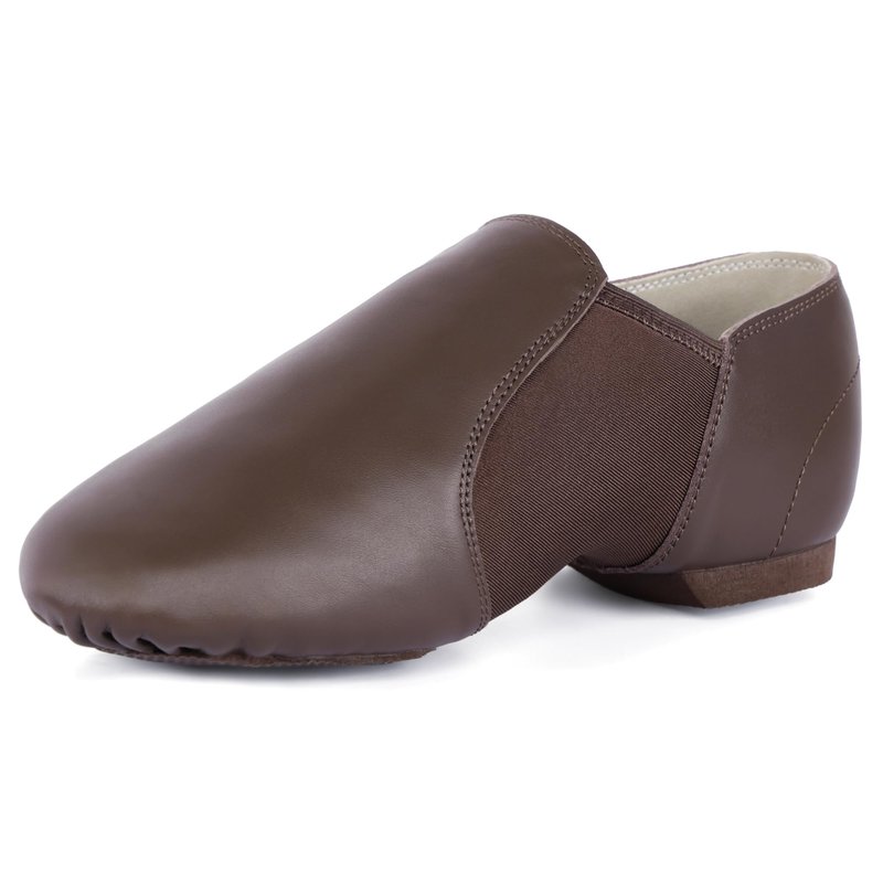 Linodes Unisex Leather Upper Jazz Shoe Slip-on Dance Shoes for Women and Men Coffee 7M
