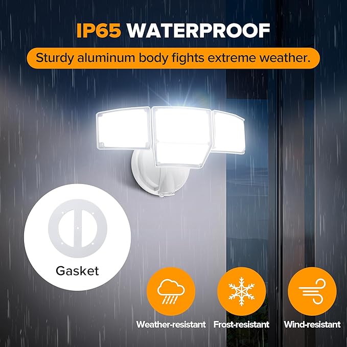 LUTEC 80W Dusk to Dawn Flood Lights Outdoor, 9000LM Super Bright LED Security Light with Photocell, IP65 Waterproof, 5000K Daylight, Hardwired 4 Heads Floodlight for Garage, Yard, Patio (White)