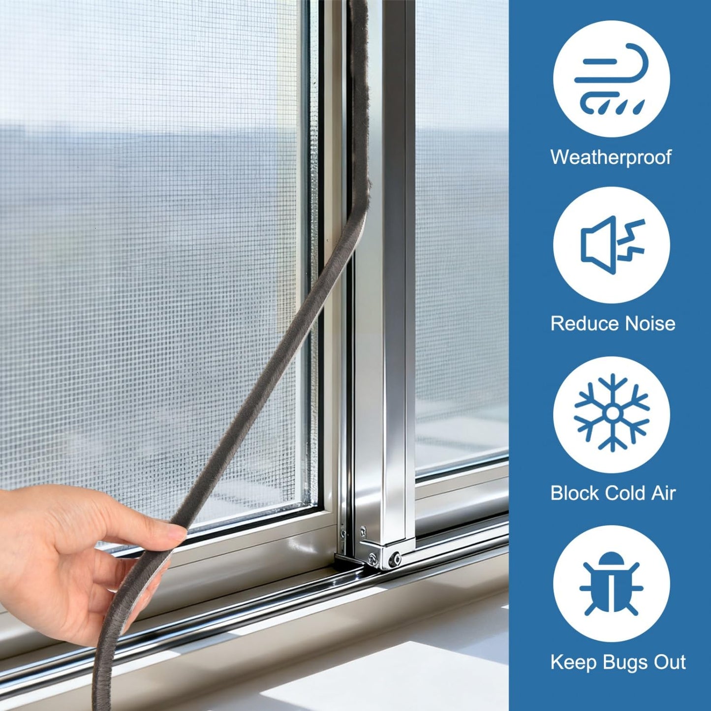 YoleShy 33 Ft Brush Weather Stripping Door Seal Strong Self-Adhesive Weather Stripping Window Seal Soundproofing Windproof Dustproof 0.35 in Wide x 0.2 in Thick, Grey