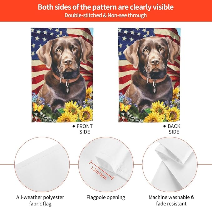 Labrador American Flag Patriotic Dog Garden Flag Welcome Party Outdoor Outside Decorations Picks Home House Garden Yard Decor 12x18 Inch