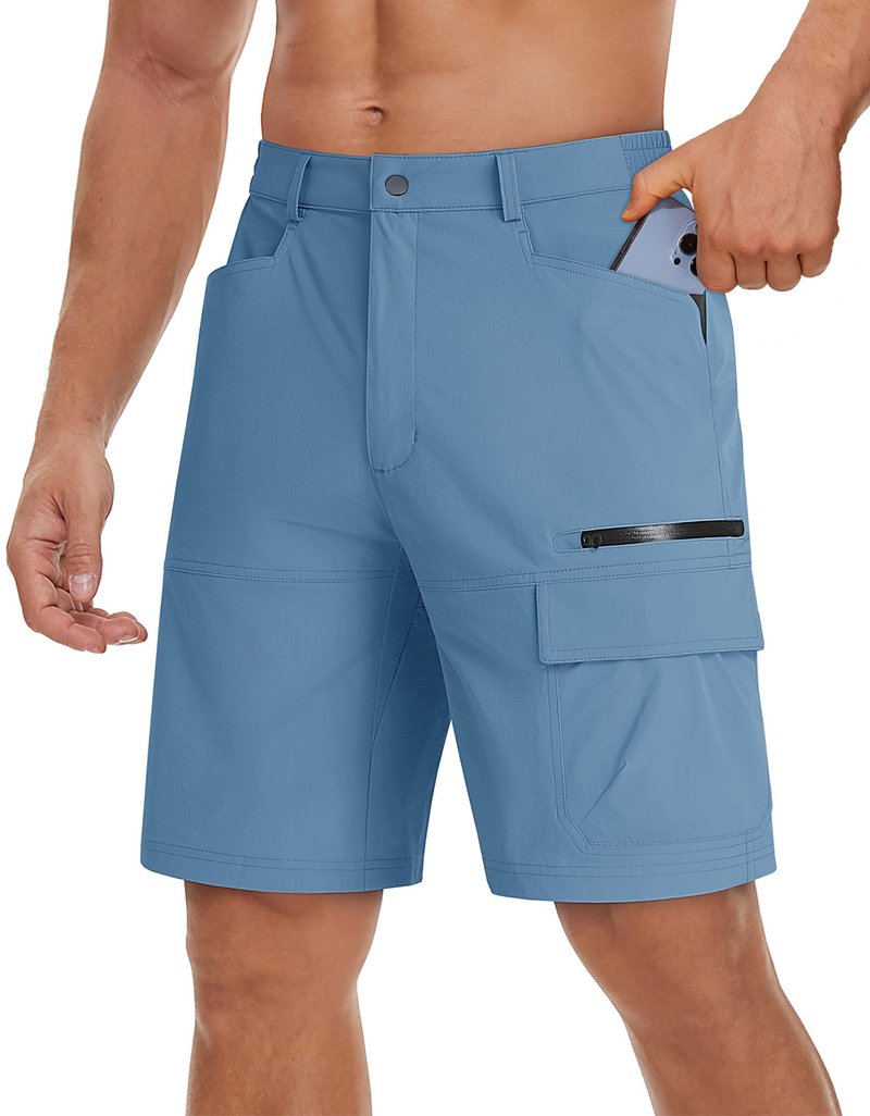TACVASEN Men's Casual Shorts Lightweight Quick Dry Cargo Hiking Tactical Shorts Golf Dress Outdoor Summer with Pockets Light Blue 30