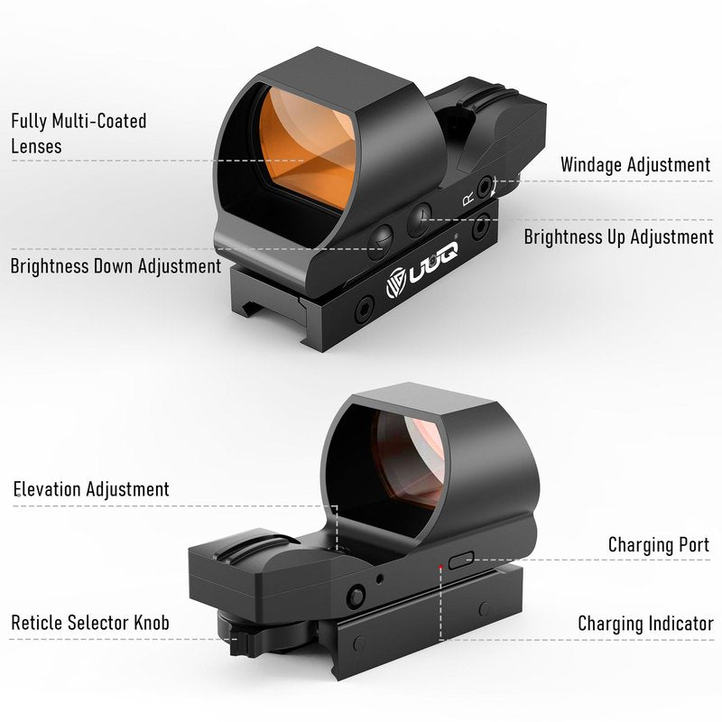 UUQ Rechargeable Reflex Sight,1x28x40mm Red Dot Optic with Charging Port,Multiple reticles,Compatible with Picatinny Rails,Supports Co-Witness
