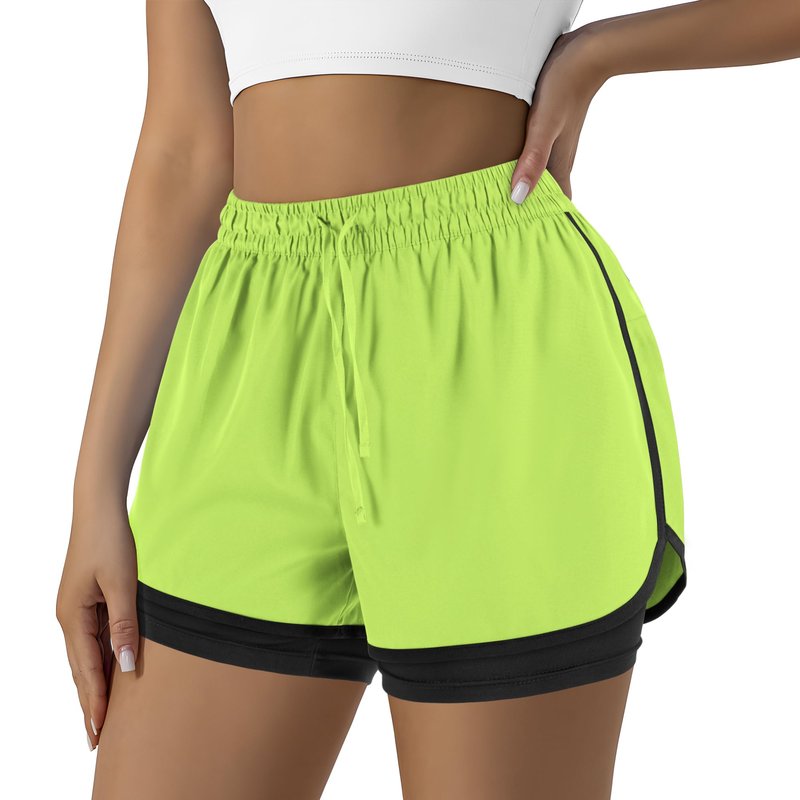 Yevrimow Women's 2 in 1 Running Shorts for Gym Yoga Workout Athletic Shorts High-Waisted Shorts with Liner Pockets Yellow-M
