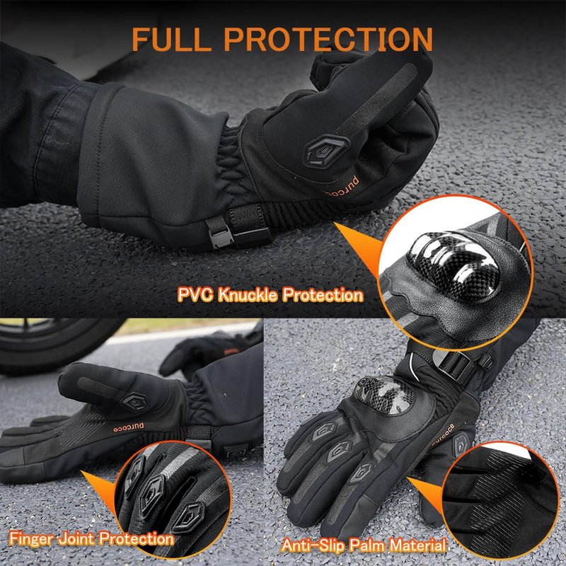 GUMOCH Heated Motorcycle Gloves for Men Women with 7.4V 3000mAh Rechargeable Batteries Touchscreen Waterproof Windproof Non-Slip Heated Gloves for Cycling (Black, X-Large)