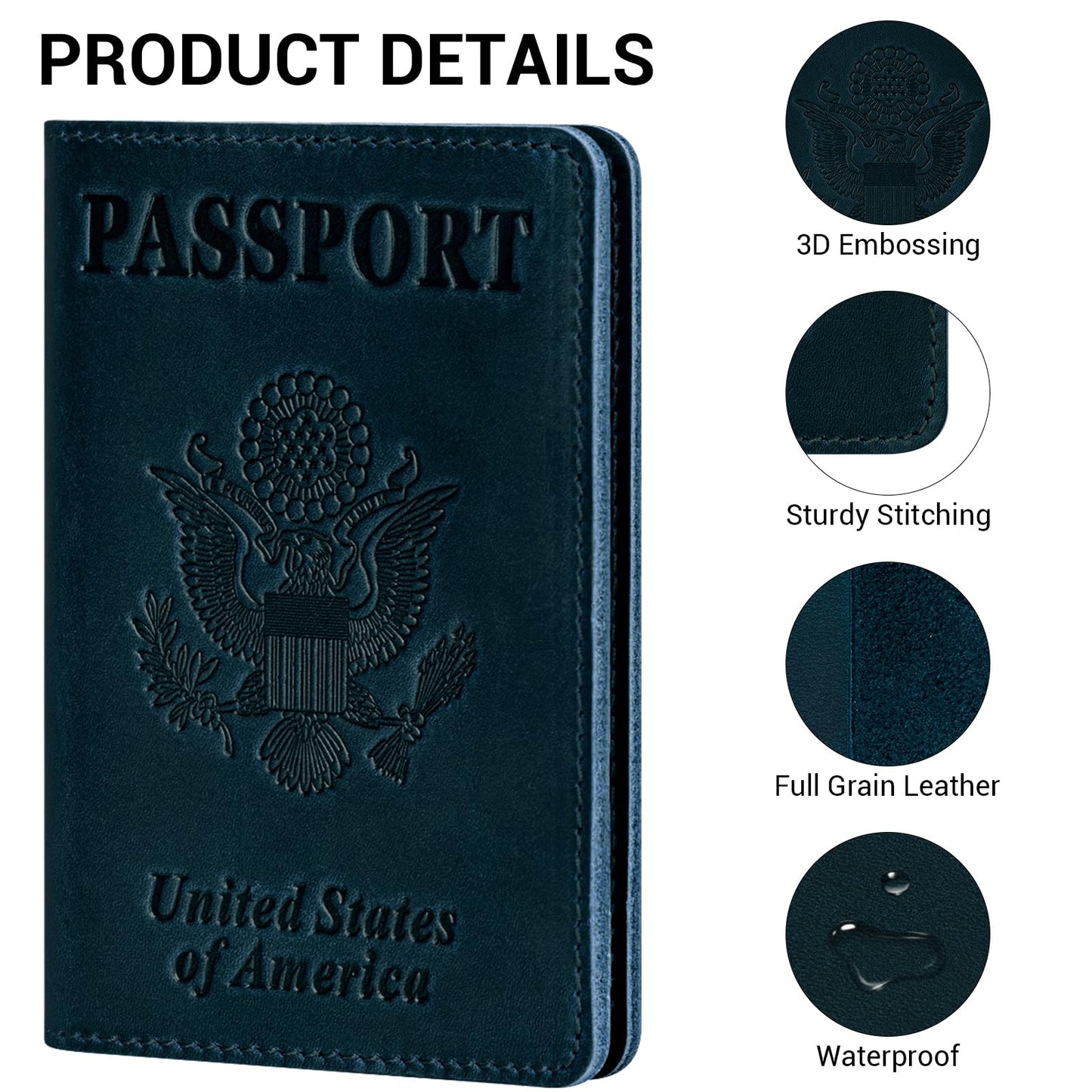 BIAOTIE Premium Leather Passport Holder Covers, Rfid Travel Wallet Passport Document Holder, Travel Essentials Wallet Cover Case for Men and Women (Blue)