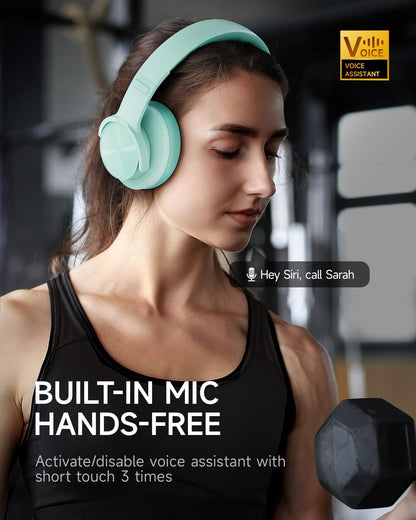 Picun B8 Bluetooth Over Ear Headphones, 120H Playtime with 3 EQ Modes, Low Latency, Hands-Free Calls, Deep Bass for Travel, Home, Office & PC (Cyan)