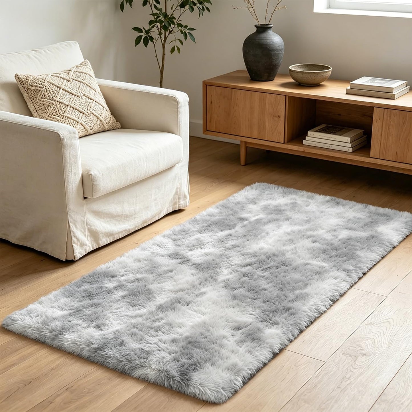 Shag Runner Rug for Bedroom Living Room 2x6 Upgrade Non-Slip Fluffy Soft Bedside Rugs,Shaggy Gray Carpet for Livingroom Dorm Home Decor Aesthetic
