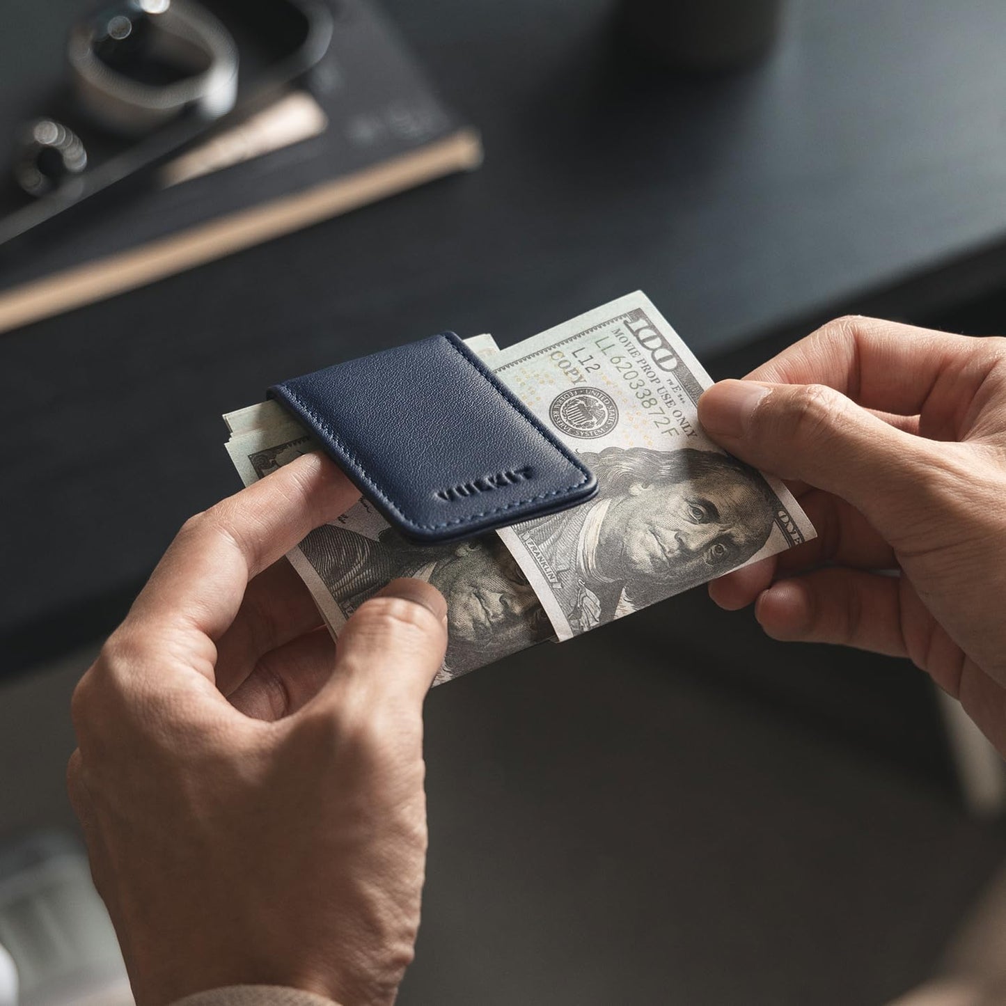VULKIT Magnetic Money Clip Top Grain Leather Cash Holder Minimalist Design Holds Up to 15 Cash