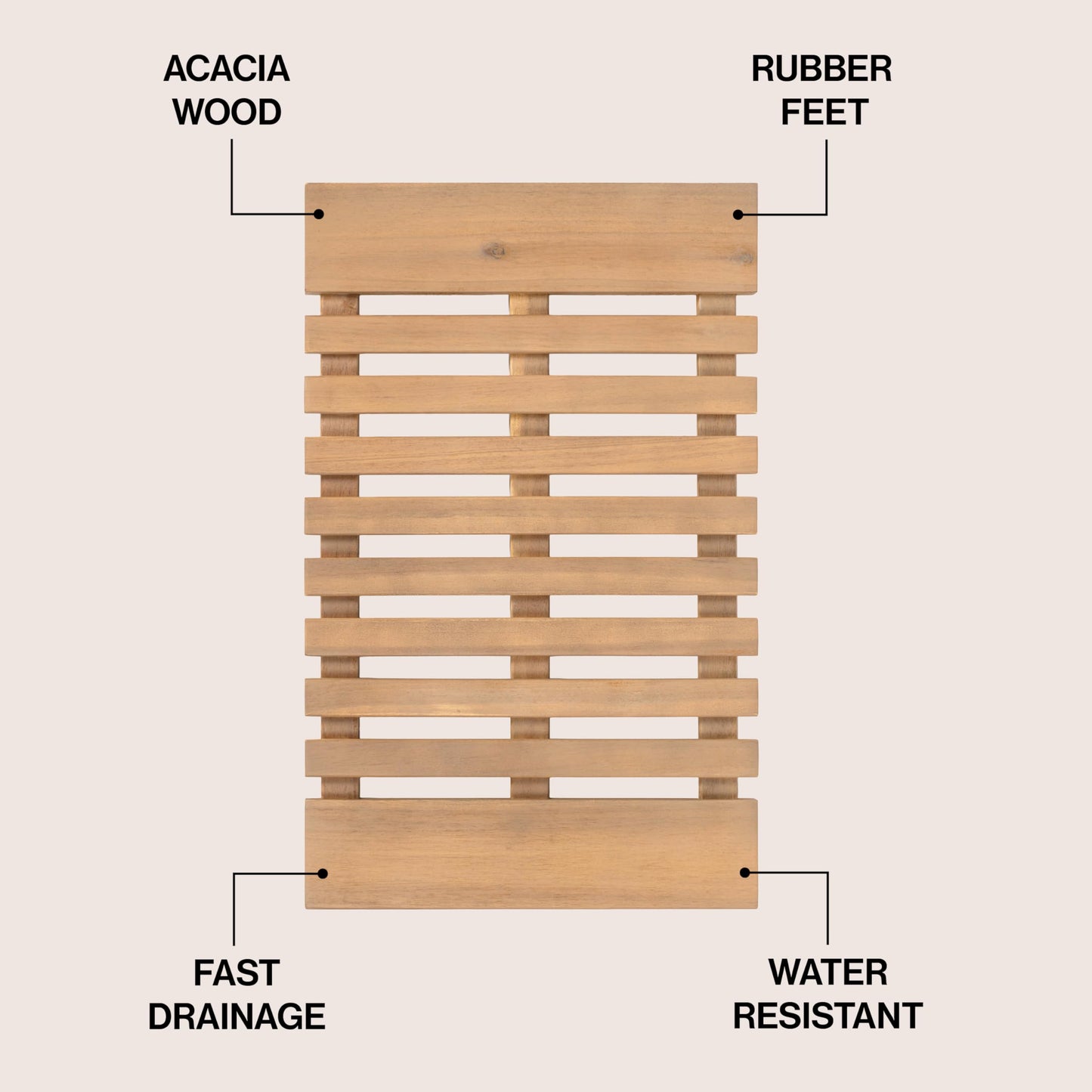 JONATHAN Y Acacia Wood Slat Indoor/Outdoor Bath Mat Light Teak 16"X26", Paige Modern Classic for Shower Mat for Bathroom Bathtub, Door, Spa, Sauna or Garden MAT1000T