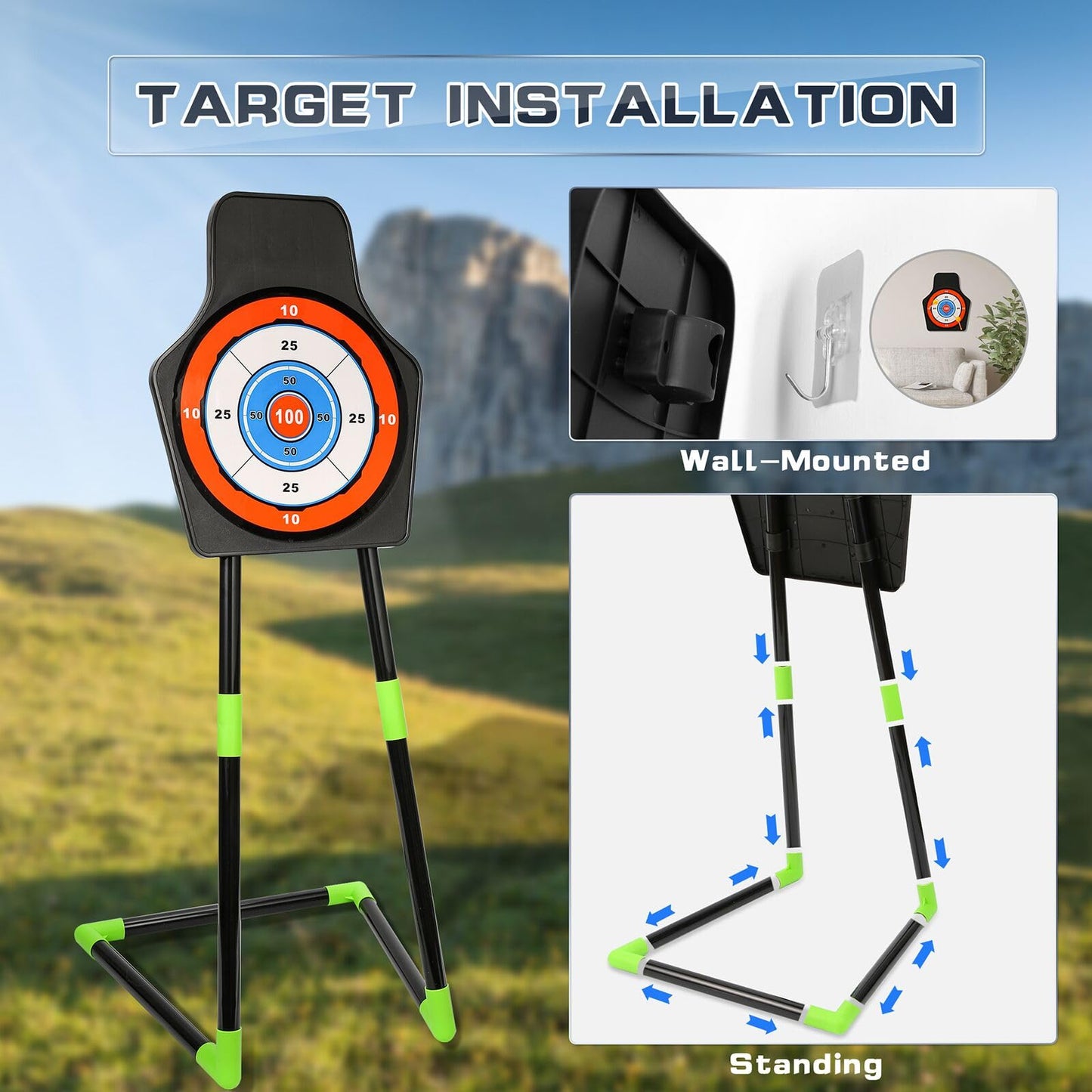 Handwell Bow and Arrow Set for Kids LED Light Up Archery Set with 10 Suction Cup Arrows Indoor Outdoor Toys with Standing Target & Quiver, Xmas Birthday Gifts for Boys Girls Age 4-8 8-12