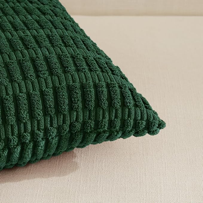 Fancy Homi Boho Dark Green Decorative Throw Pillow Covers 14x24 Inch for Couch Bed Sofa, Rustic Modern Farmhouse Home Decor, Soft Plush Corduroy Cute Square Cushion Case 35x60 cm