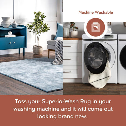 nuLOOM 4' Square Cozy Plush SuperiorWash Area Rug, Machine Washable, Non-Slip, Soft Fluffy Shag Carpet for Living Room Bedroom Kids Room Nursery Home Decor, Loni Light Blue