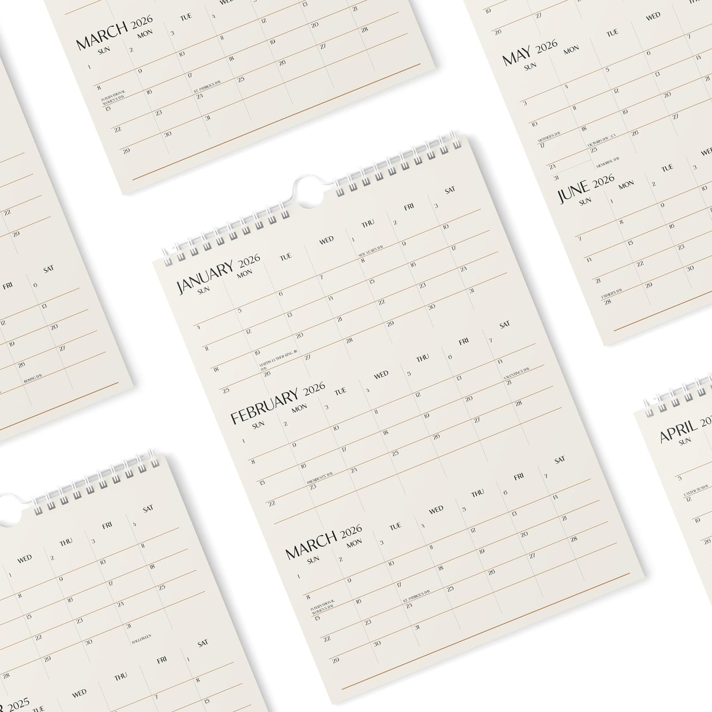 Karto 3 Month Wall Calendar 2025-2026 - Vertical 11x17 inch July 2025 to December 2026 - Boost Your Productivity and Easy Planning with the Aesthetic Monthly Calendar - Beige
