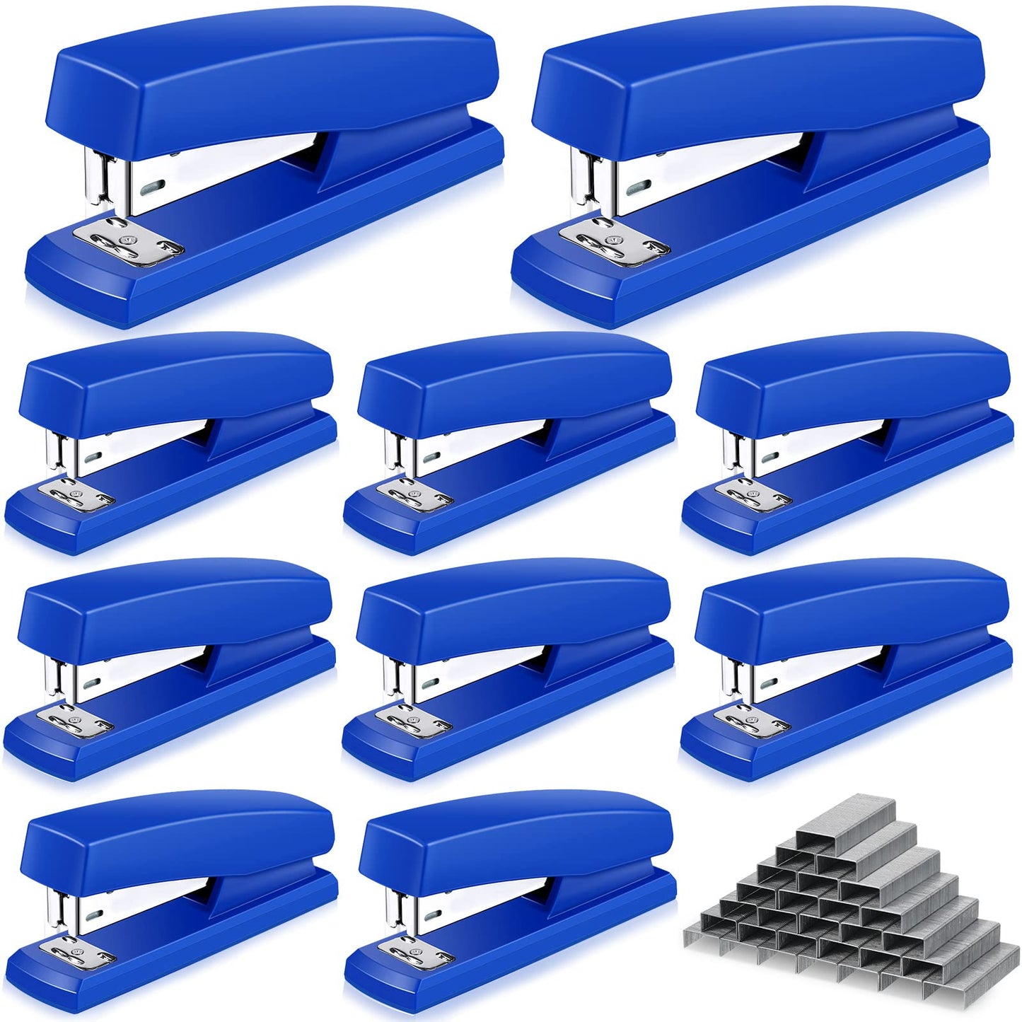 Marspark 10 Pcs Stapler for Desk Office Staplers Bulk with 6000 Staples 25 Sheet Capacity for School Office (Blue)