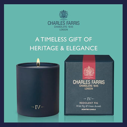 Charles Farris Luxury Scented Candle – 1 Wick, Hand-Poured, Long Lasting, Clean Burning, 210g / 7.5oz, Burns for up to 50 Hours, Made in England – Wild Fig & Green Accords – Redolent Fig