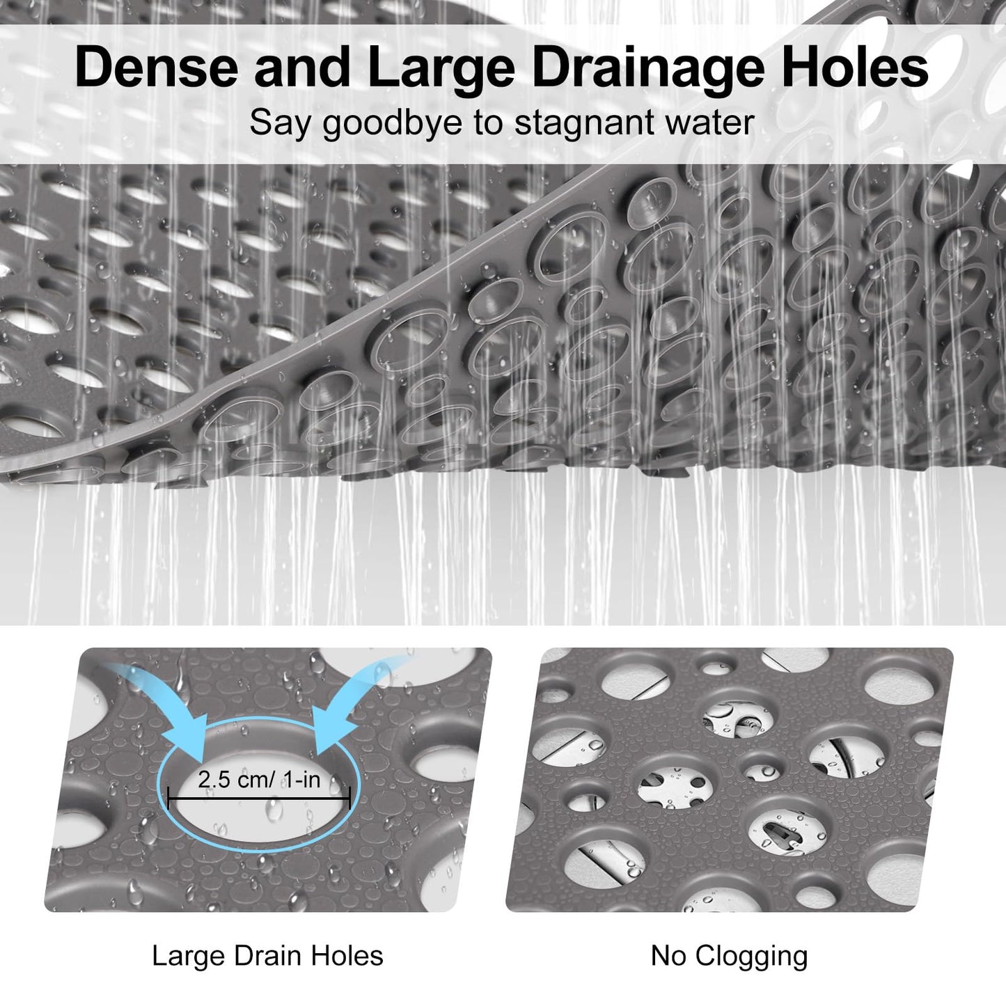 EIVINJE Anti Slip Shower Mat with Suction Cups,27x27 Inch Quick Drain TPE Non Slip Shower Mats for Inside Shower,Large Bath Mat for Shower Soft on Feet, Easy to Dry&Cut Machine Washable