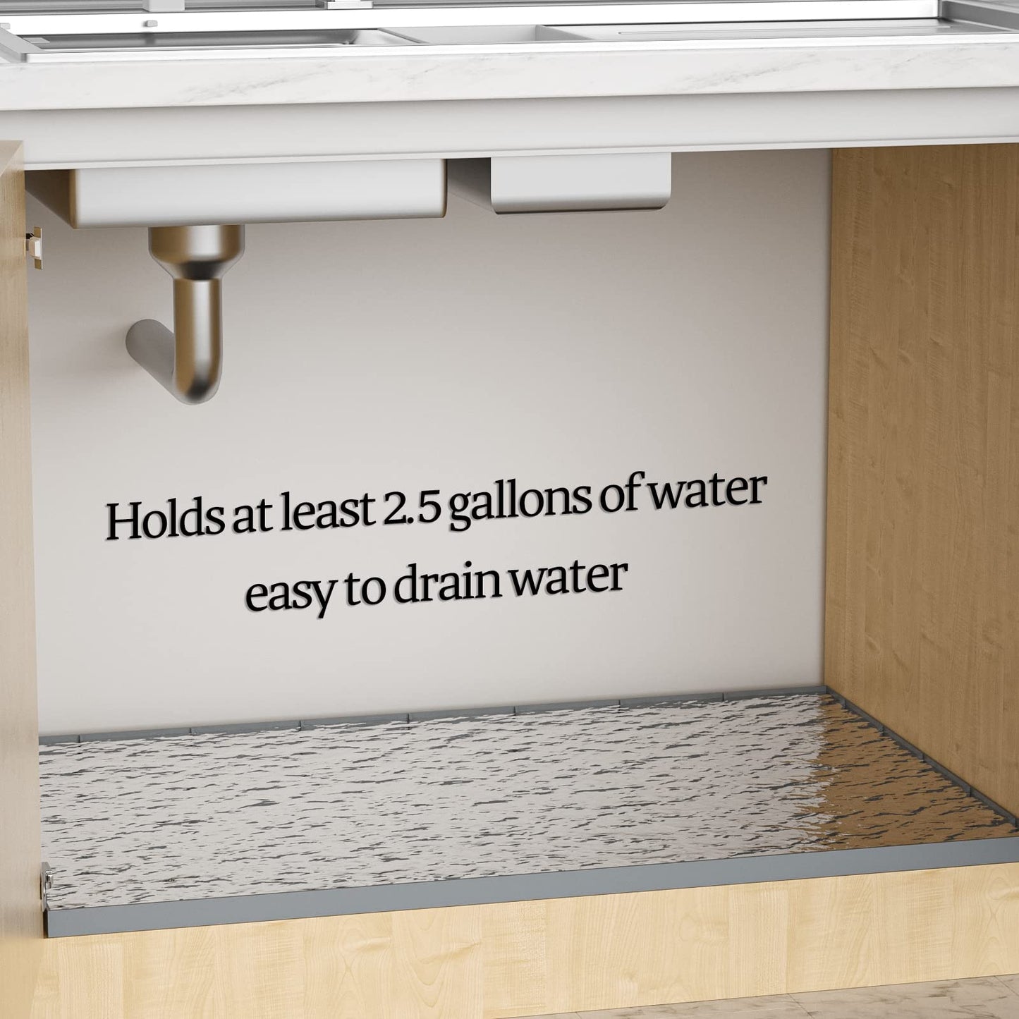 Under Sink Mat Waterproof for 36" Cabinet, Kitchen Rubber Mat, Holds Over 3.3 Gallons Liquid, Carbon Cabinets Leak Protector, Bathroom Sink Line Drip Tray, Gray 35x22.5 inch